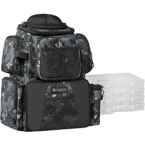 X Strike Fishing Tackle Backpack, 48L Large Fishing Bag with Rod Holders, 4 Tackle Box and Protective Rain Cover, Waterproof Tackle Storage Bag for Fishing, Camping, Hiking, Hunting.