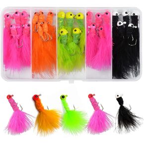 Marabou Jigs Fishing Lure,25pcs Hair Feather Jig Heads Hooks 1/32oz 1/16oz 1/8oz for Panfish Sunfish Bluegill Trout Walleye Bass Jigs