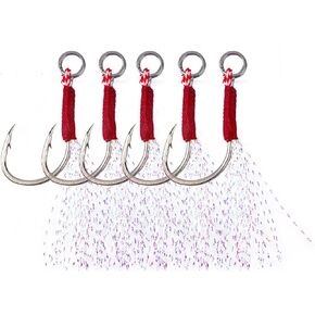 Goture Double Fishing Assist Hooks Kit Jig Assist Glow Hook Slow Fast Fall Jigs Fishing Hook for Lead Vertical Jigging Lures Pack of 5