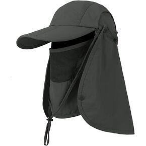 Foldable Sun Cap, Fishing Hats, UPF 50+ Protection Caps with Face Mask Neck Flap