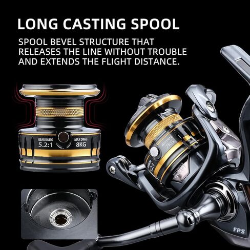 Accuretta Spinning Fishing Reel, 13+1BB Saltwater Spinning Reel, Ultra Smooth Powerful Saltwater Fishing Reels, 5.2:1/4.7:1 Gear Ratio Waterproof and Rustproof Large db Fishing Reels Spinning in Kuwait