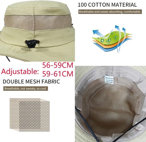 Mens Sun Hat Wide Brim Summer Safari Hat, Cotton Fishing Boonie Hat UV Hats, Mesh Bucket Gardening Hats in Saudi Arabia