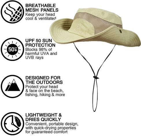 Mens Sun Hat Wide Brim Summer Safari Hat, Cotton Fishing Boonie Hat UV Hats, Mesh Bucket Gardening Hats in Saudi Arabia