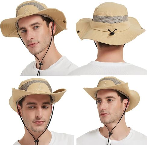 Mens Sun Hat Wide Brim Summer Safari Hat, Cotton Fishing Boonie Hat UV Hats, Mesh Bucket Gardening Hats in Saudi Arabia