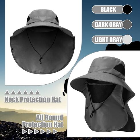 Berlune 6 Pcs Sun Hat Fishing Hats with Face Cover and Arm Sleeves UV Protection Outdoor Hiking Hat with Removable Mesh Neck Flap Cover Windproof Strap for Summer Sun Hat Gardening Fishing in Kuwait