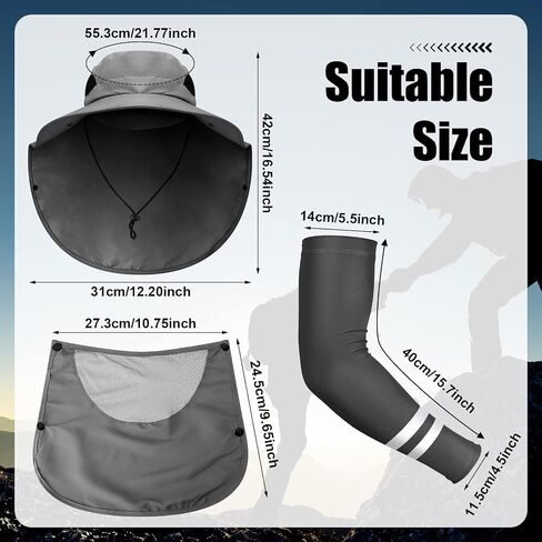 Berlune 6 Pcs Sun Hat Fishing Hats with Face Cover and Arm Sleeves UV Protection Outdoor Hiking Hat with Removable Mesh Neck Flap Cover Windproof Strap for Summer Sun Hat Gardening Fishing in Kuwait
