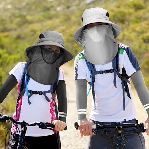 Berlune 6 Pcs Sun Hat Fishing Hats with Face Cover and Arm Sleeves UV Protection Outdoor Hiking Hat with Removable Mesh Neck Flap Cover Windproof Strap for Summer Sun Hat Gardening Fishing in Kuwait
