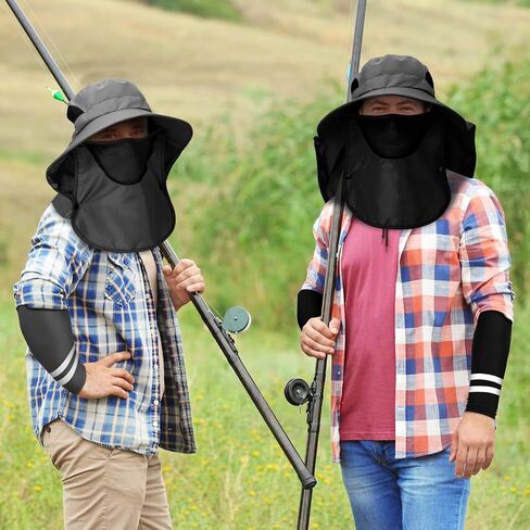 Berlune 6 Pcs Sun Hat Fishing Hats with Face Cover and Arm Sleeves UV Protection Outdoor Hiking Hat with Removable Mesh Neck Flap Cover Windproof Strap for Summer Sun Hat Gardening Fishing in Kuwait