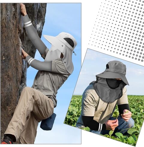 Berlune 6 Pcs Sun Hat Fishing Hats with Face Cover and Arm Sleeves UV Protection Outdoor Hiking Hat with Removable Mesh Neck Flap Cover Windproof Strap for Summer Sun Hat Gardening Fishing in Kuwait