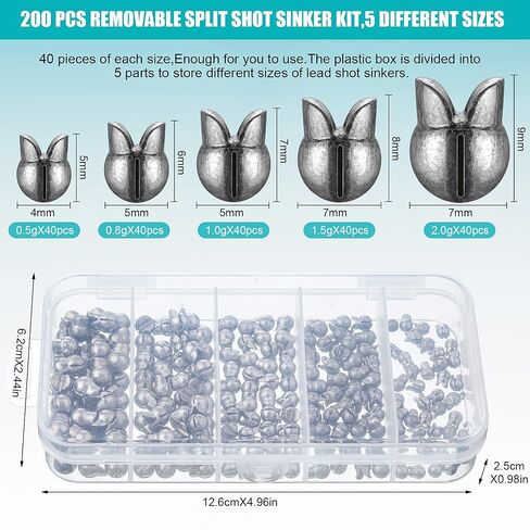 200 Pieces Fishing Weights Sinkers Kit Removable Split Shot Sinker Round Split Shot Fishing Weights Shot Sinkers for Fishing (1/64 oz, 1/62 oz, 1/32 oz, 3/64 oz, 5/64 oz, Classic) in Saudi Arabia