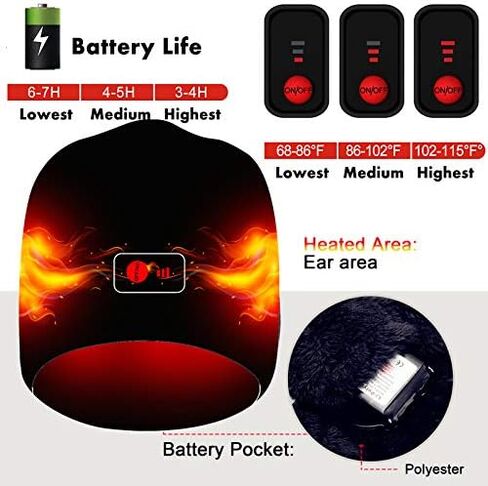 قبعة حرارية كهربائية قابلة لاعادة الشحن 7.4 فولت للشتاء مقاومة للرياح وجيدة التهوية، مقاس واحد، لون اسود in Kuwait