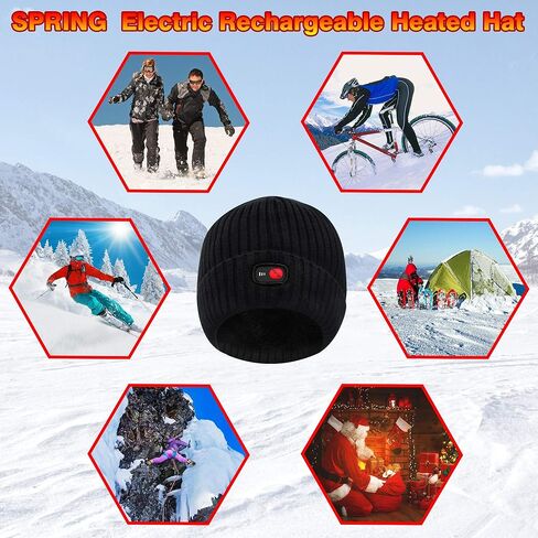 قبعة حرارية كهربائية قابلة لاعادة الشحن 7.4 فولت للشتاء مقاومة للرياح وجيدة التهوية، مقاس واحد، لون اسود in Kuwait