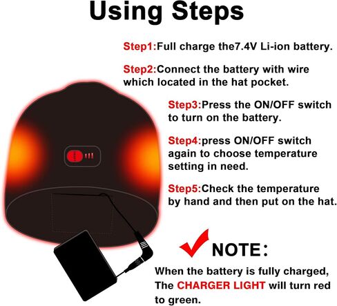 قبعة حرارية كهربائية قابلة لاعادة الشحن 7.4 فولت للشتاء مقاومة للرياح وجيدة التهوية، مقاس واحد، لون اسود in Kuwait