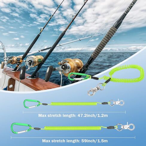 6 Pack Heavy Duty Fishing Lanyard Steel Wire Coiled Lanyard Kayak Retractable Tool Leash Fishing Rod Safety Lanyard Fishing Gear Lanyard Tether Accessories with Alloy Clips for Pliers Boating in Kuwait