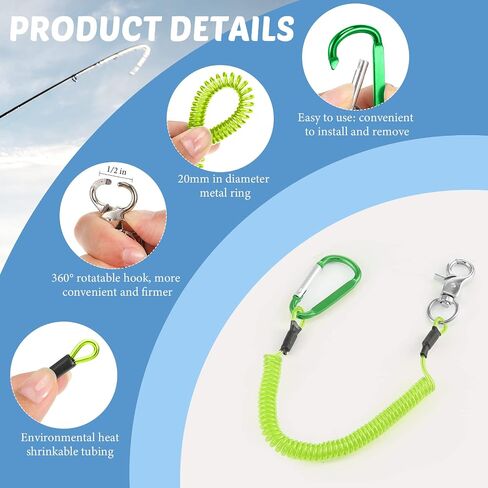 6 Pack Heavy Duty Fishing Lanyard Steel Wire Coiled Lanyard Kayak Retractable Tool Leash Fishing Rod Safety Lanyard Fishing Gear Lanyard Tether Accessories with Alloy Clips for Pliers Boating in Kuwait