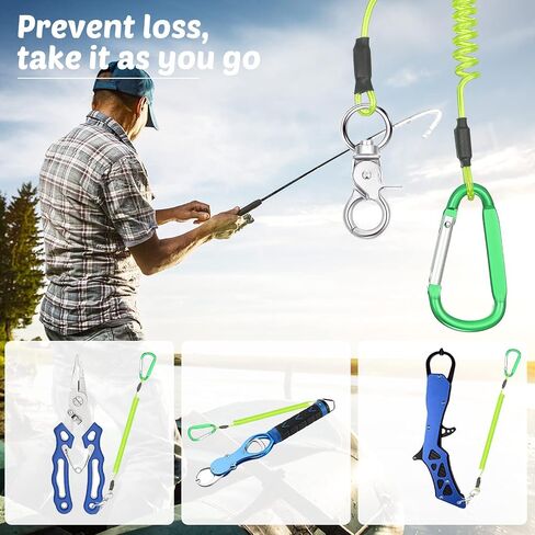 6 Pack Heavy Duty Fishing Lanyard Steel Wire Coiled Lanyard Kayak Retractable Tool Leash Fishing Rod Safety Lanyard Fishing Gear Lanyard Tether Accessories with Alloy Clips for Pliers Boating in Kuwait