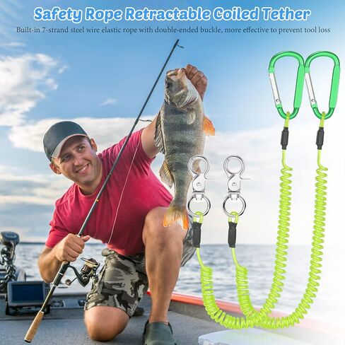 6 Pack Heavy Duty Fishing Lanyard Steel Wire Coiled Lanyard Kayak Retractable Tool Leash Fishing Rod Safety Lanyard Fishing Gear Lanyard Tether Accessories with Alloy Clips for Pliers Boating in Kuwait