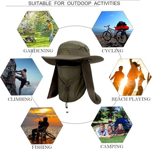 YR.Lover Outdoor UV Sun Protection Wide Brim Fishing Cap with Removable Flap in Saudi Arabia