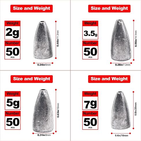 Fishing Bullet Weights, Lead Worm Weights with Smooth Design for Texas Rigs in Saudi Arabia
