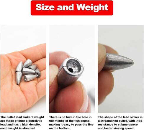 Fishing Bullet Weights, Lead Worm Weights with Smooth Design for Texas Rigs in Saudi Arabia