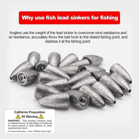 Fishing Bullet Weights, Lead Worm Weights with Smooth Design for Texas Rigs in Saudi Arabia