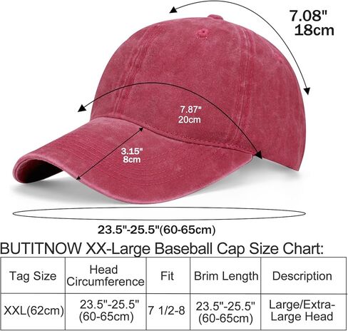 قبعة بيسبول من الدينيم المغسول كبيرة الحجم مقاس XXL، قبعة بيسبول عتيقة قابلة للتعديل، قبعة جولف للأب للرؤوس الكبيرة 23.5"-25.5" in Kuwait