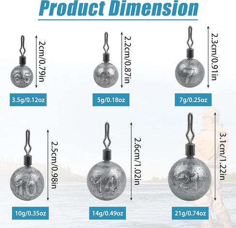 Ball Weights Drop Sinkers Fishing, 20PCS Round Fishing Weights Sinkers Casting Drop Shot Weight Swivels for Bass Fishing Saltwater Freshwater in Saudi Arabia