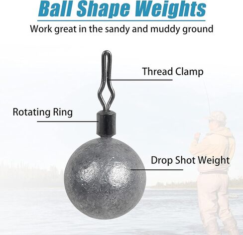 Ball Weights Drop Sinkers Fishing, 20PCS Round Fishing Weights Sinkers Casting Drop Shot Weight Swivels for Bass Fishing Saltwater Freshwater in Saudi Arabia