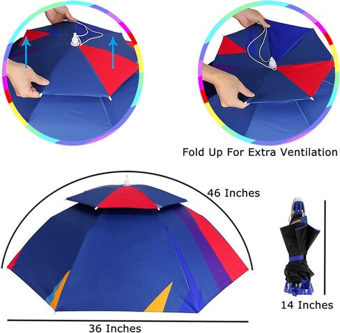 Luwint 36'' Diameter Double Layer Folding Compact UV Rain Protection Umbrella Hat in Kuwait