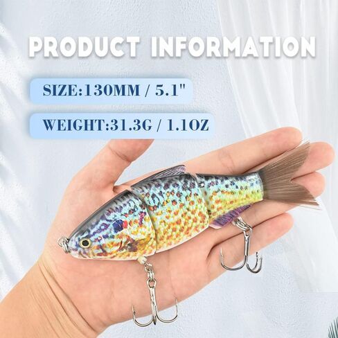 ODS Bionic Lure 3 Segmented Swimbait Lifelike with Fiber Tail Fishing Tackle for Pike Musky Trout in Kuwait