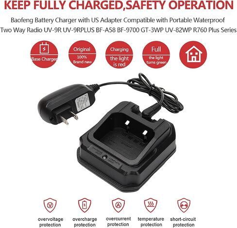 قاعدة شاحن بطارية Baofeng مع محول أمريكي 100-240 فولت لراديو Baofeng المقاوم للماء في اتجاهين UV-9R UV-9R Plus UV-9RPRO BF-A58 BF-9700 GT-3WP UV-82WP R760 Plus Series in Saudi Arabia