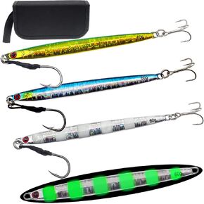 Fishing Jigs Spoon Lures Slow Fishing Lures Vertical Jigging Spoon Slow Fast Pitch Flat for Saltwater Tuna, Grouper, Snapper, Bass, Salmon 21/60/80/100g