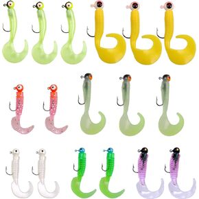 Crappie Lures Jig Heads Kit, Tube Bait Crappie Jig Panfish Kit Crappie Bait Soft Plastic Worms Fishing Lures Kit Mini Jigs for Trout Saltwater Freshwater
