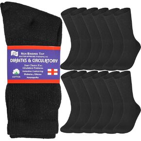 Special Essentials 12 Pairs Cotton Diabetic Crew Socks For Men & Women - Non-Binding Extra Wide Top - Neuropathy Socks