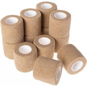 ضمادة ذاتية اللصق، شريط طبي، ضمادات مرنة مرنة قابلة للتنفس، إسعافات أولية غير منسوجة، تمارين التمدد، والالتواء والتورم في الكاحل، رياضات 2 بوصة × 5 ياردات، 12 حزمة in Kuwait