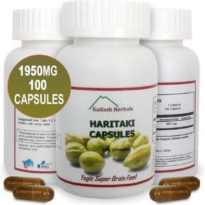 Kailash Herbals Organic Haritaki Capsules – 2420MG - Improves Digestion - Detoxification & Rejuvenation – Maintains Regularity - Brain Function- 100 Capsules Terminalia chebula | Vegan, Non-GMO