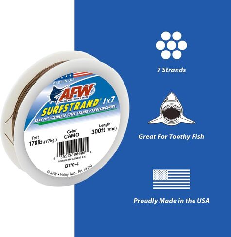 American Fishing Wire Surfstrand, Bare 1x7 Stainless Steel Leader Wire, 90 lb Test, 0.024" Diameter, Camo, 300 ft in Saudi Arabia