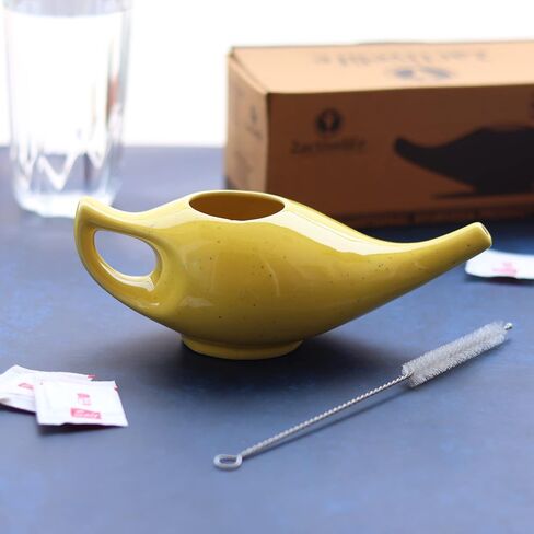 Yoga Neti Pot for Sinus & Congestion Cleaning| Microwave and Dishwasher Friendly | Leak Proof Durable Ceramic Neti Pot| Nasal Wash Handcrafted Durable Ceramic - Blue in Kuwait