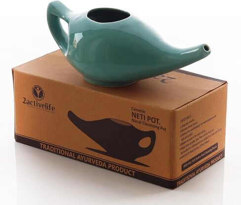 2activelife Yoga Neti Pot لتنظيف الجيوب الأنفية والاحتقان| مناسب للاستخدام في الميكروويف وغسالة الأطباق | وعاء Neti من السيراميك المتين المقاوم للتسرب| غسول الأنف مصنوع يدويًا من السيراميك المتين - أصفر خشخشة in Kuwait