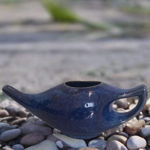 Yoga Neti Pot for Sinus & Congestion Cleaning| Microwave and Dishwasher Friendly | Leak Proof Durable Ceramic Neti Pot| Nasal Wash Handcrafted Durable Ceramic - Blue in Kuwait