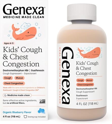 Genexa Kids' Liquid Cough & Chest Congestion Medicine - 4oz - Multi-Symptom Congestion Relief - Certified Vegan, Organic, Gluten Free & Non-GMO - Homeopathic Remedies (Packaging May Vary) in Kuwait