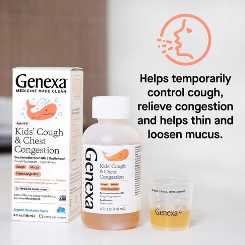 Genexa Kids' Liquid Cough & Chest Congestion Medicine - 4oz - Multi-Symptom Congestion Relief - Certified Vegan, Organic, Gluten Free & Non-GMO - Homeopathic Remedies (Packaging May Vary) in Kuwait