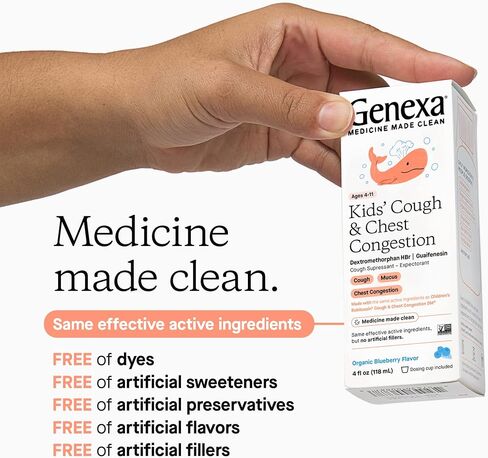 Genexa Kids' Liquid Cough & Chest Congestion Medicine - 4oz - Multi-Symptom Congestion Relief - Certified Vegan, Organic, Gluten Free & Non-GMO - Homeopathic Remedies (Packaging May Vary) in Kuwait