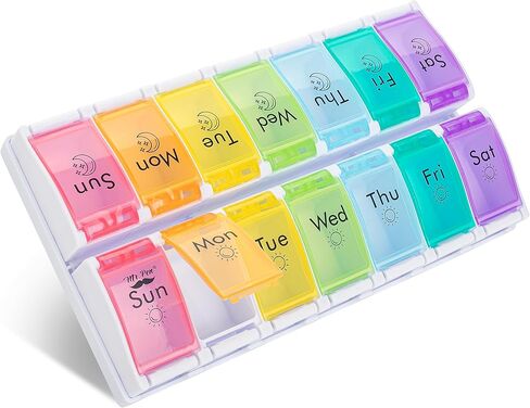 مستر بن - منظم حبوب الدواء الأسبوعي مرتين في اليوم، منظم حبوب الدواء صباحًا ومساءً، 7 أيام، حاويات حبوب الدواء 7 أيام مرتين في اليوم، منظمات حبوب الدواء 7 أيام مرتين في اليوم، منظم حبوب الدواء ليلاً ونهارًا in Kuwait