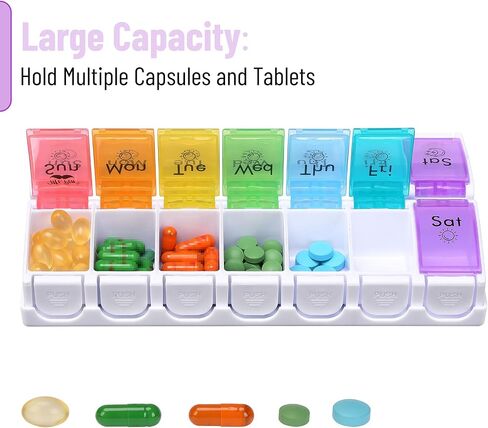 مستر بن - منظم حبوب الدواء الأسبوعي مرتين في اليوم، منظم حبوب الدواء صباحًا ومساءً، 7 أيام، حاويات حبوب الدواء 7 أيام مرتين في اليوم، منظمات حبوب الدواء 7 أيام مرتين في اليوم، منظم حبوب الدواء ليلاً ونهارًا in Kuwait