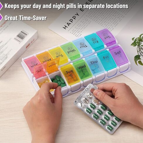 مستر بن - منظم حبوب الدواء الأسبوعي مرتين في اليوم، منظم حبوب الدواء صباحًا ومساءً، 7 أيام، حاويات حبوب الدواء 7 أيام مرتين في اليوم، منظمات حبوب الدواء 7 أيام مرتين في اليوم، منظم حبوب الدواء ليلاً ونهارًا in Kuwait