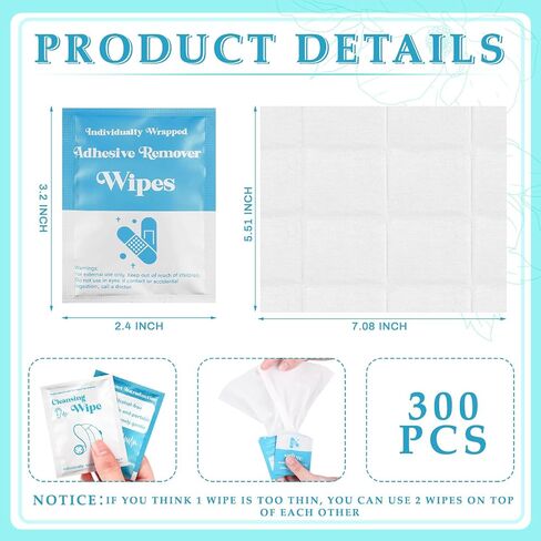 Timgle 300 Pcs Adhesive Remover Wipes Non Woven Adhesive Remover Pad Individually Packaged Bandage Adhesive Remover for Skin Gentle Portable Adhesive Removal Wipes for Sticky Tape Dressings Residue in Saudi Arabia