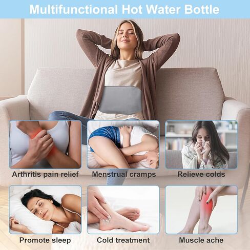 زجاجة ماء ساخن من أوزيرال مع غطاء ناعم، كيس ماء ساخن مصنوع من مادة PVC سعة 2 لتر، مناسب لآلام الكتف والرقبة، الأيدي والأقدام الدافئة، تشنجات الحيض، مع غطاء قطيفة، كيس ماء ساخن قابل للفصل in Kuwait