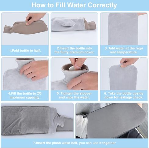 زجاجة ماء ساخن من أوزيرال مع غطاء ناعم، كيس ماء ساخن مصنوع من مادة PVC سعة 2 لتر، مناسب لآلام الكتف والرقبة، الأيدي والأقدام الدافئة، تشنجات الحيض، مع غطاء قطيفة، كيس ماء ساخن قابل للفصل in Kuwait