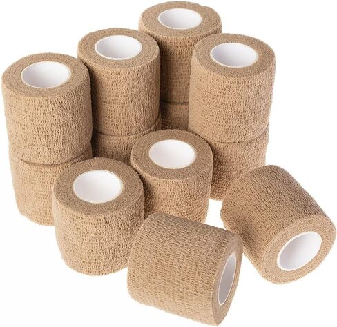 ضمادة ذاتية اللصق، شريط طبي، ضمادات مرنة مرنة قابلة للتنفس، إسعافات أولية غير منسوجة، تمارين التمدد، والالتواء والتورم في الكاحل، رياضات 2 بوصة × 5 ياردات، 12 حزمة in Kuwait
